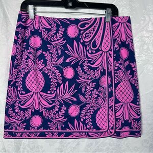LILLY PULITZER Pink and Blue Faux Wrap Pineapple Print‎ Skirt